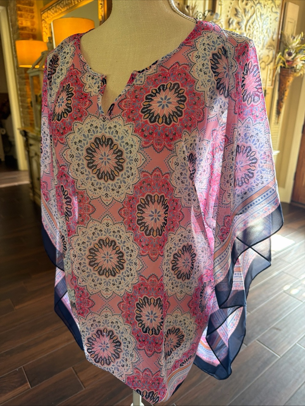 Talbots Poncho Womens Size L/XL Polyester Geometric Colorful Lightweight
